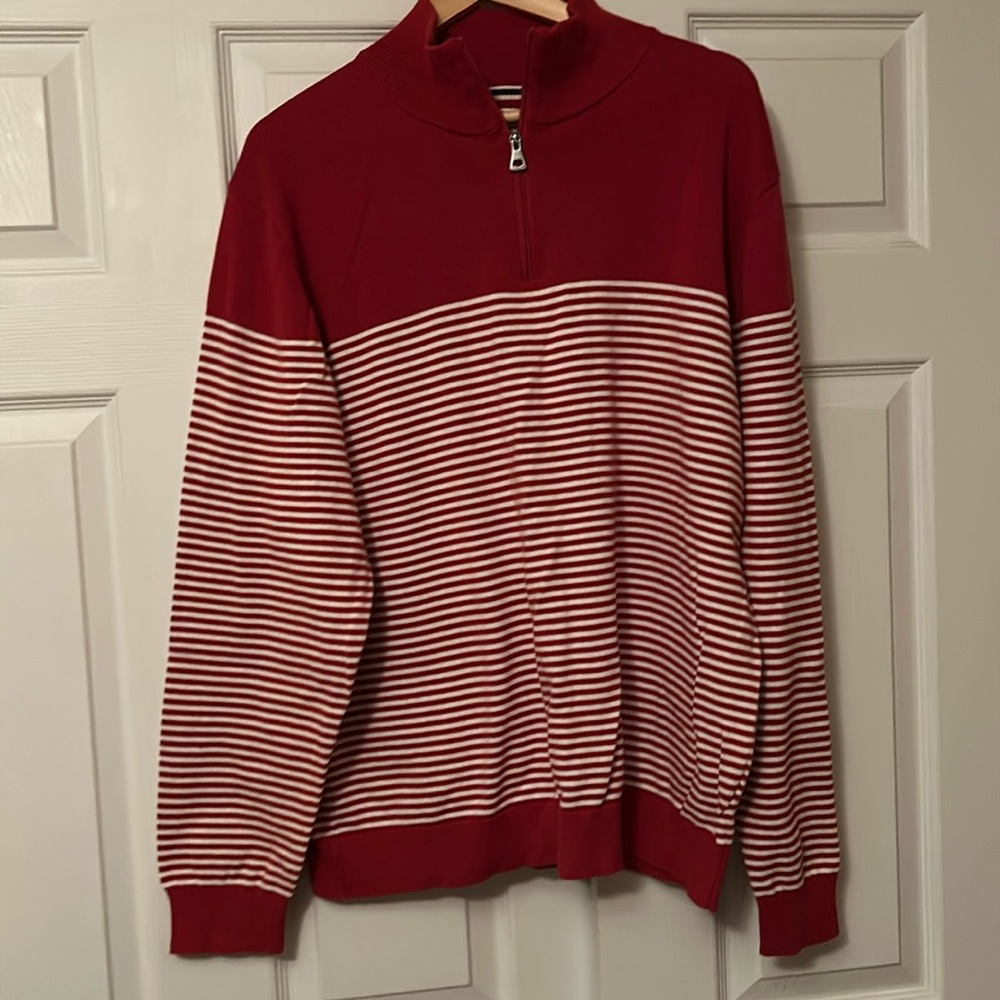 Weatherproof 1/4 Zip Sweater 100% Cotton LS
Orange and White Solid & Stripes XL